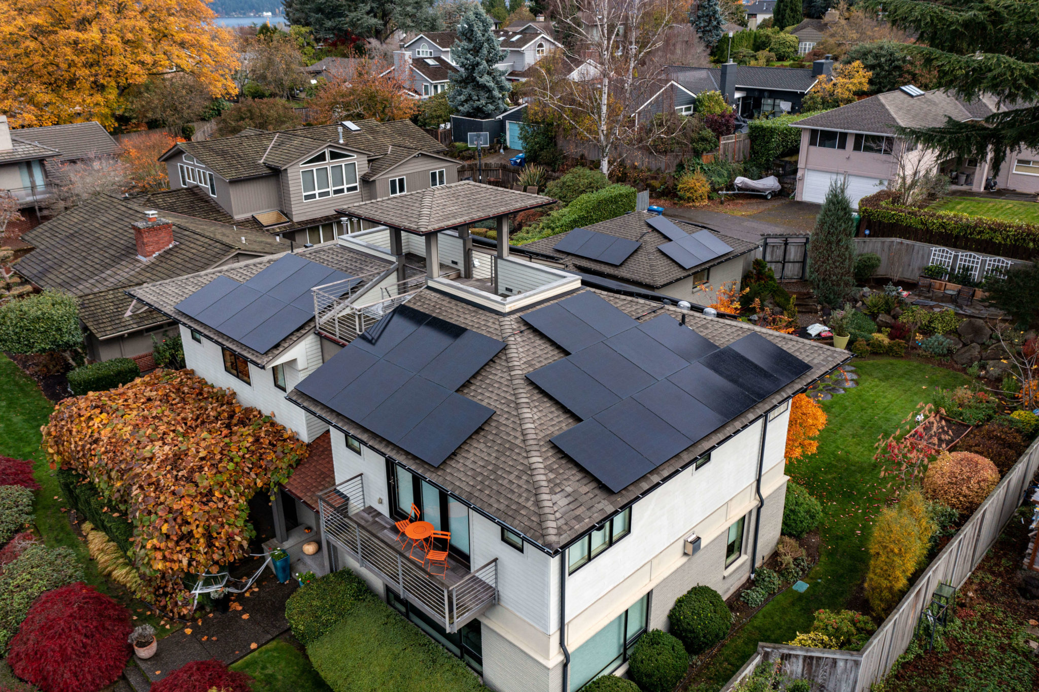 Seattle black on black solar panel installation on residential rooftop.