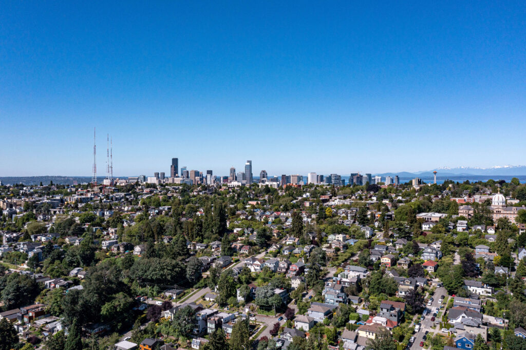 Seattle skyline on clear blue day