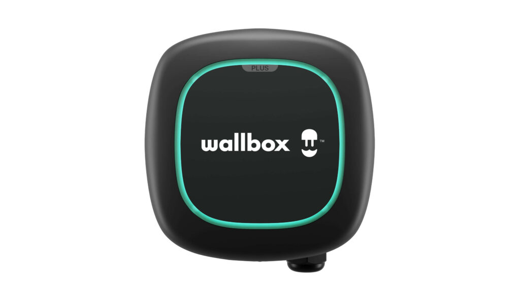 Wallbox Pulsar Plus electric vehicle charger with no cable hooked up, white background